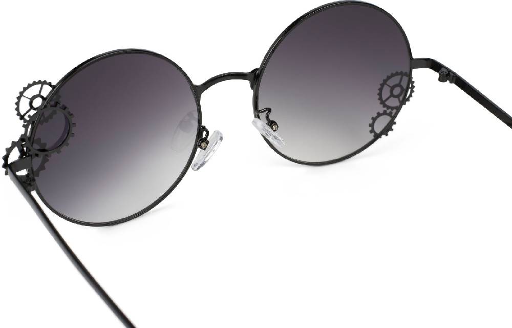Stylebreaker Runde Sonnenbrille mit Zahnrad Applikation Preisnachlass