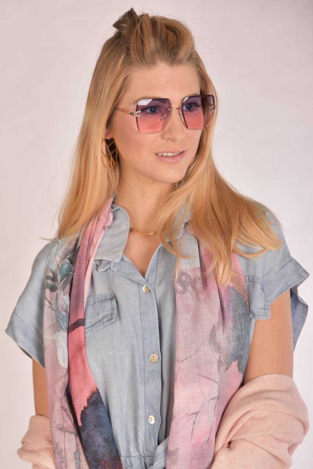 Stylebreaker Rahmenlose Rechteckige Sonnenbrille mit Diamant Schliff Weihnachtsangebot