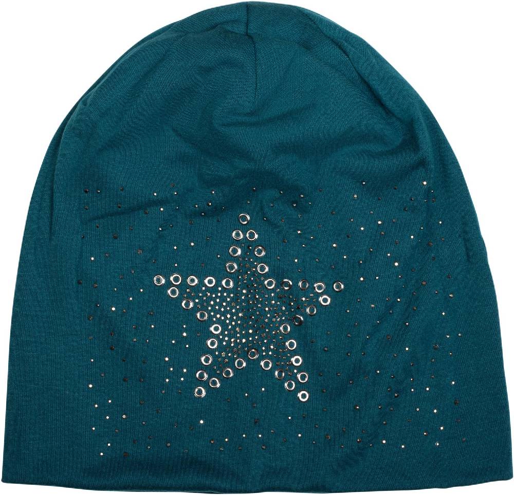 Stylebreaker Beanie mit Stern aus Strass und Lochnieten Wochenangebot
