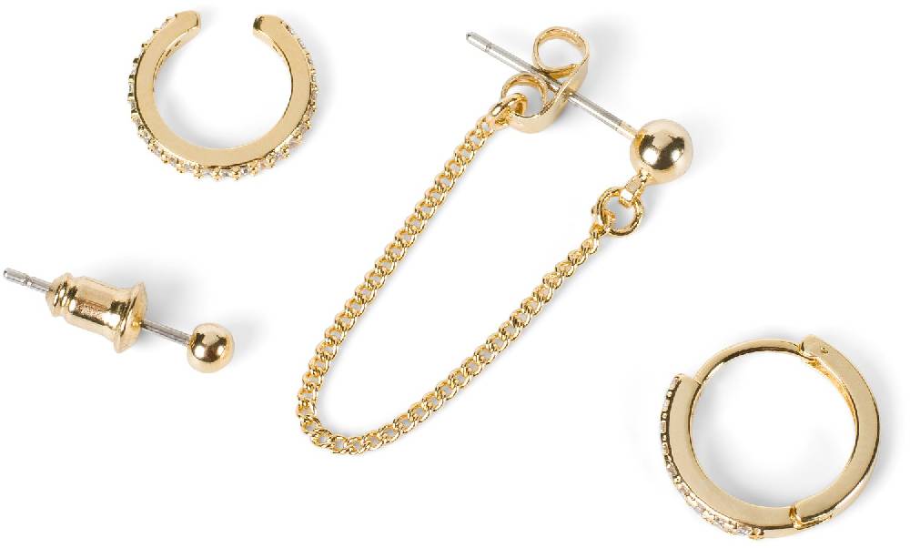 Stylebreaker 4-Teiliges Ohrring Set mit Strass Schlussverkauf