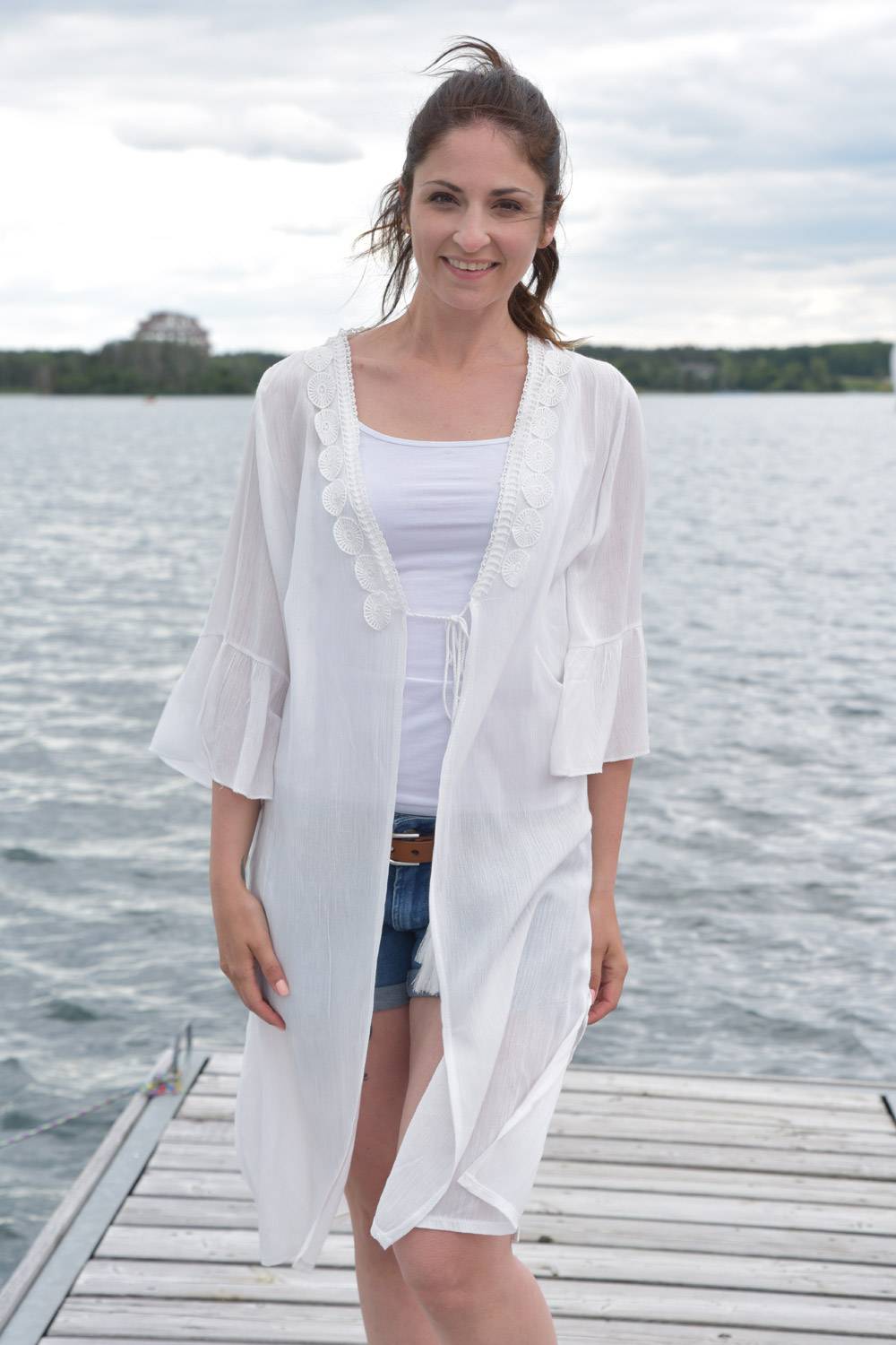 Stylebreaker Leichter Kurzarm Kimono mit Stickerei Nur noch ein Tag übrig