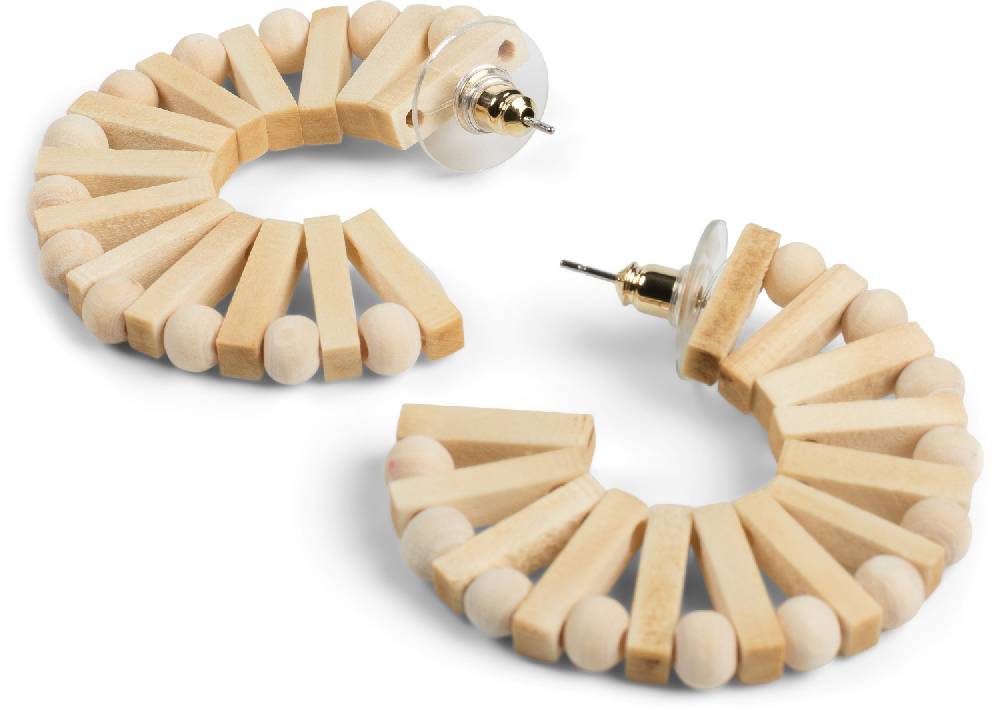 Stylebreaker Holz Creolen Ohrringe mit Perlen und Stäbchen Im Verkauf