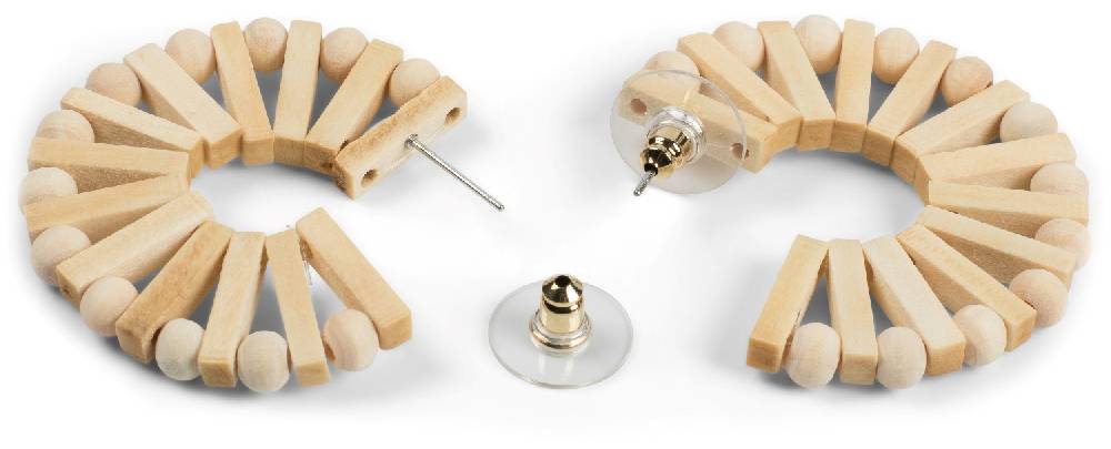 Stylebreaker Holz Creolen Ohrringe mit Perlen und Stäbchen Im Verkauf