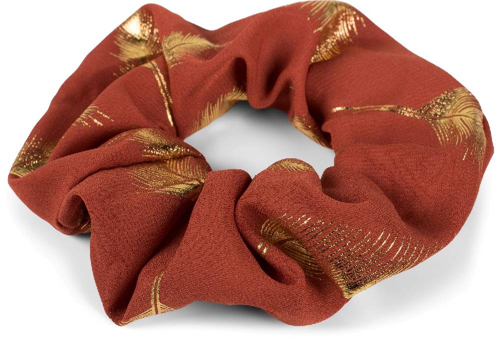 Stylebreaker XXL Scrunchie Haargummi mit Metallic Federn im Angebot