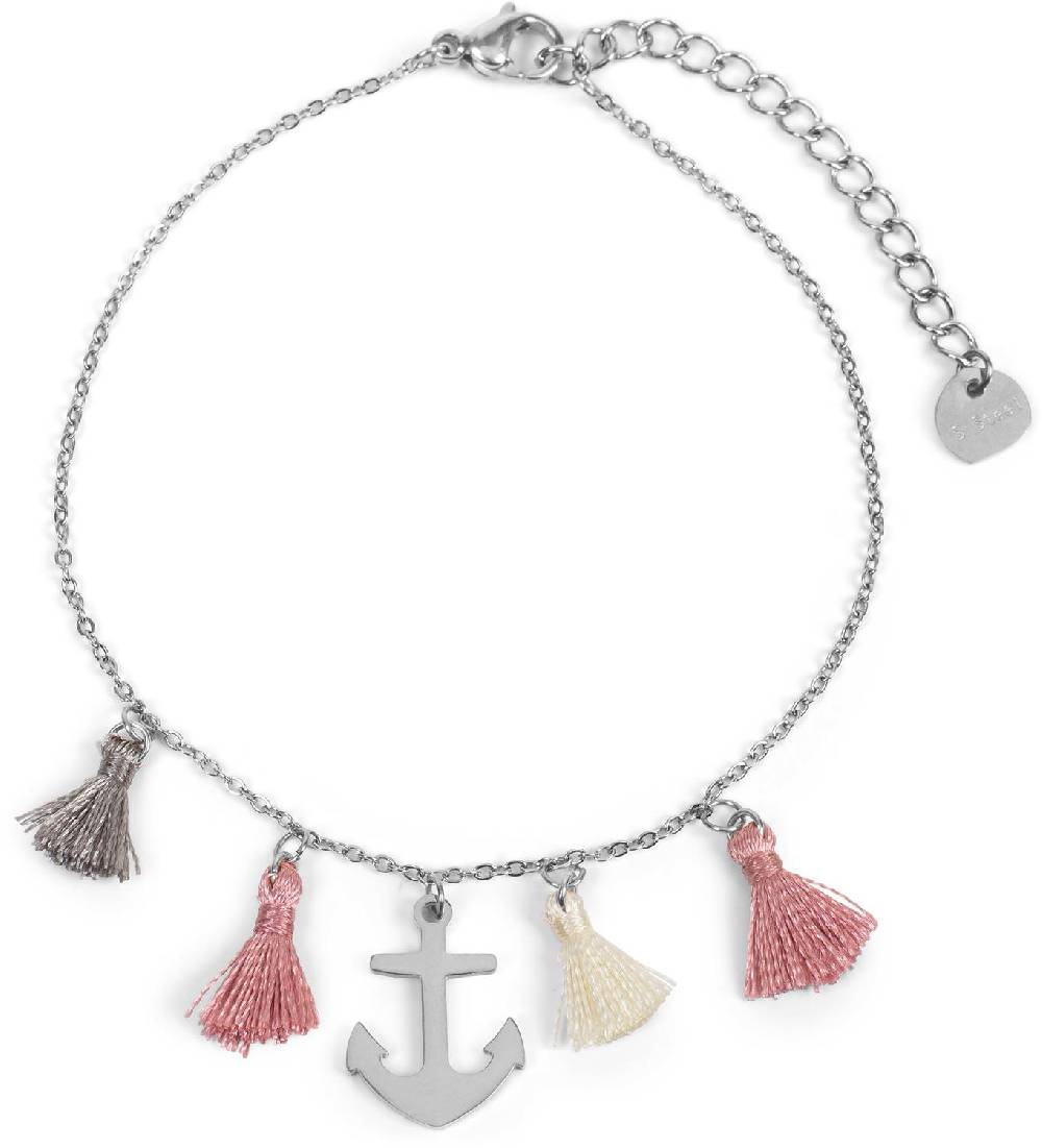 Stylebreaker Edelstahl Armkette mit Anker Charm und Quasten Versandkostenfrei
