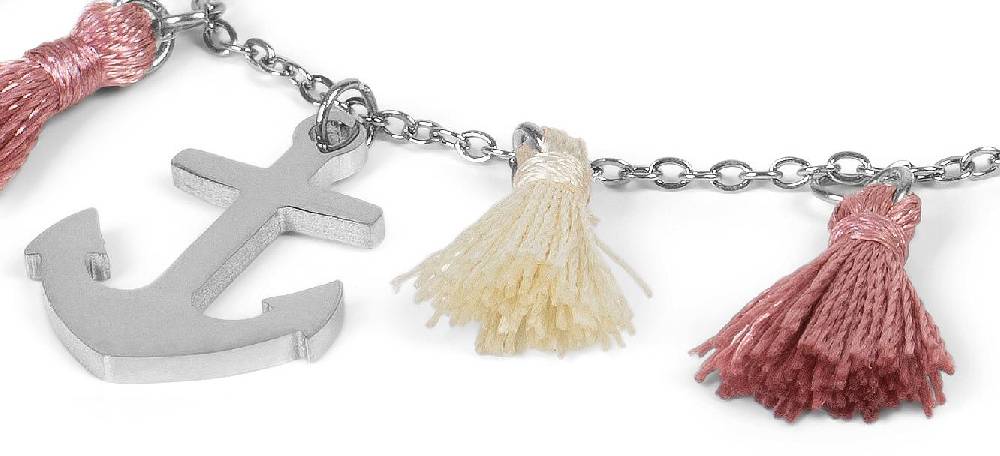 Stylebreaker Edelstahl Armkette mit Anker Charm und Quasten Versandkostenfrei