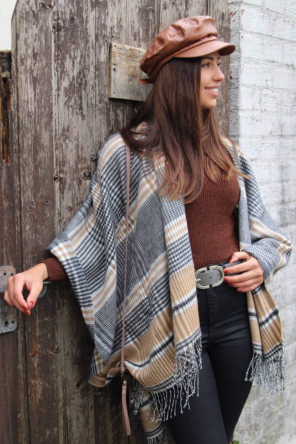 Stylebreaker Cape mit Glencheck Karo Muster Wochenangebot