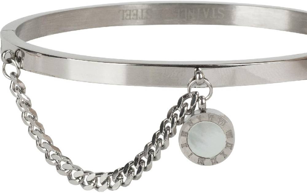Stylebreaker Edelstahl Armreif mit Kette & Anhänger im Angebot
