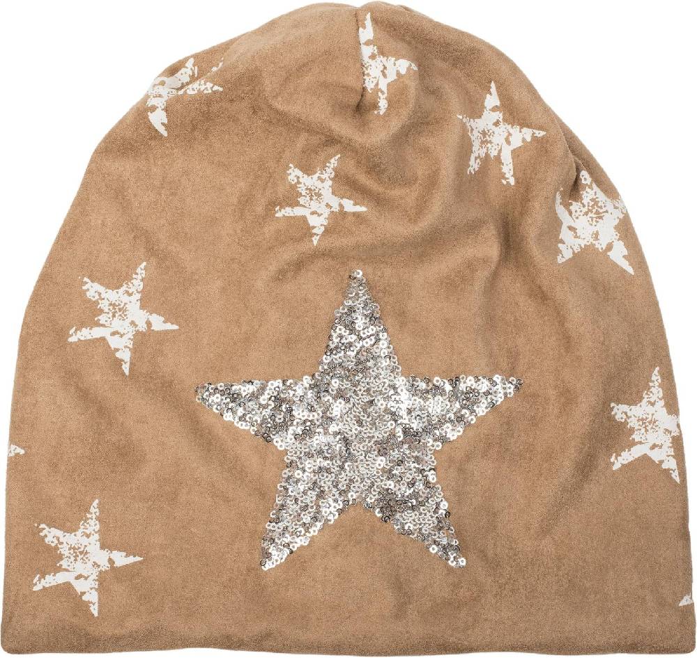 Stylebreaker Beanie in Veloursleder Optik mit Pailletten Stern Preisnachlass