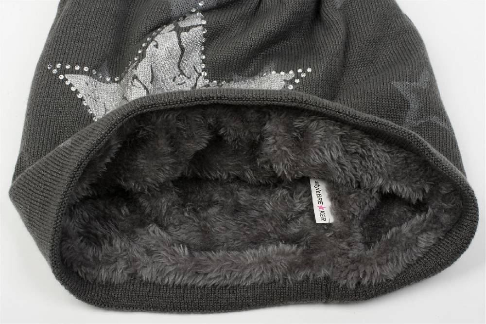 Stylebreaker Feinstrick Beanie mit Sternen und Strass Saisonschlussverkauf