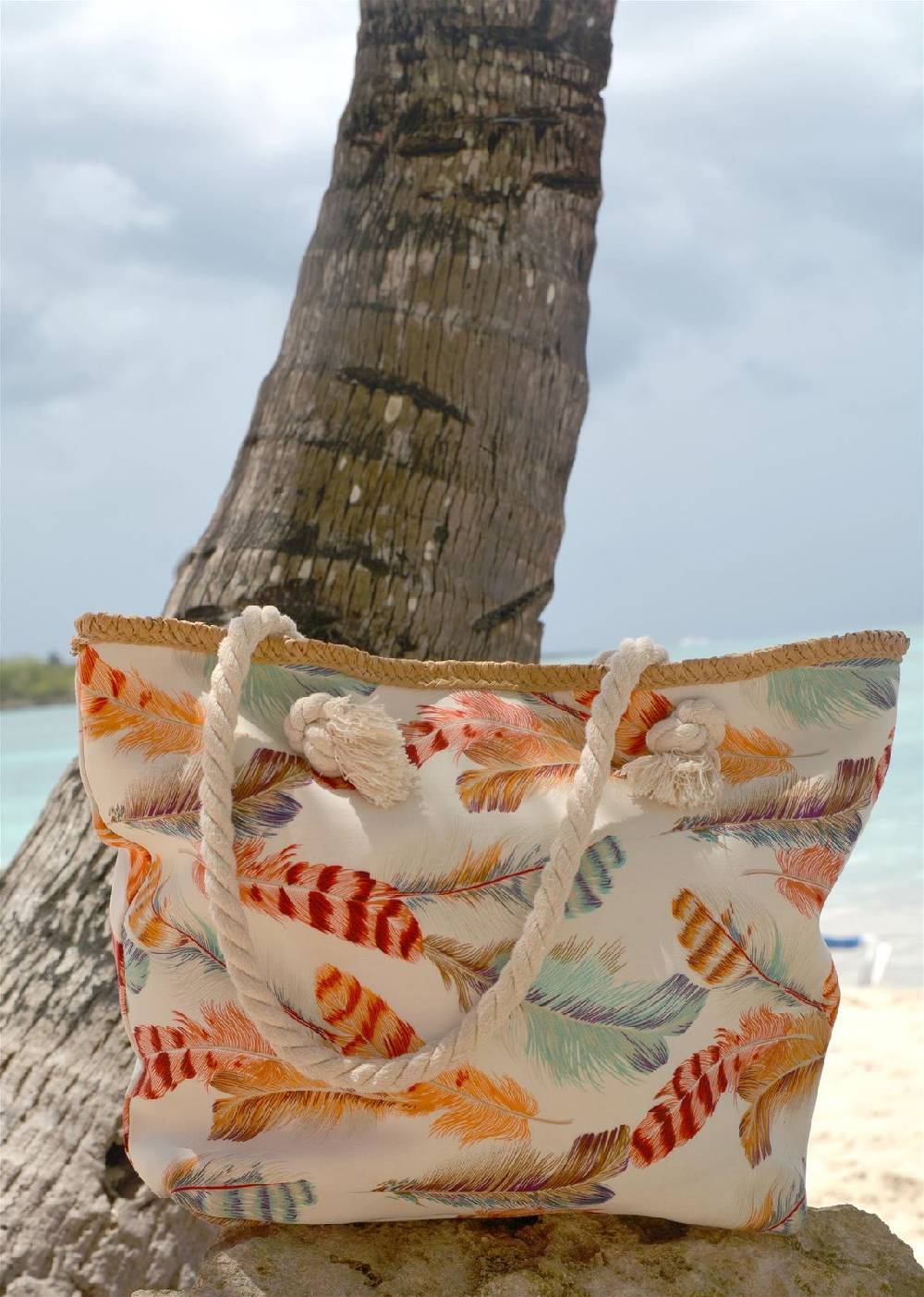 Stylebreaker Strandtasche mit bunten Federn Nur noch ein Tag übrig