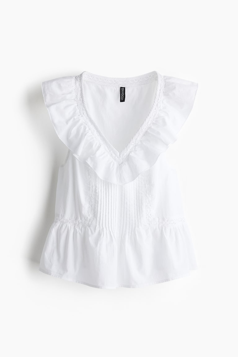 H&M Baumwolltop mit Volant VIP-Rabatte