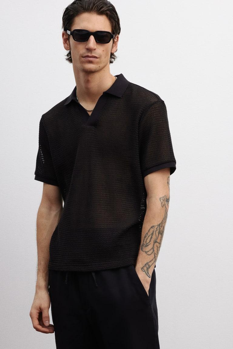 H&M Poloshirt in Ajourstrick Regular Fit Super Sparpreis