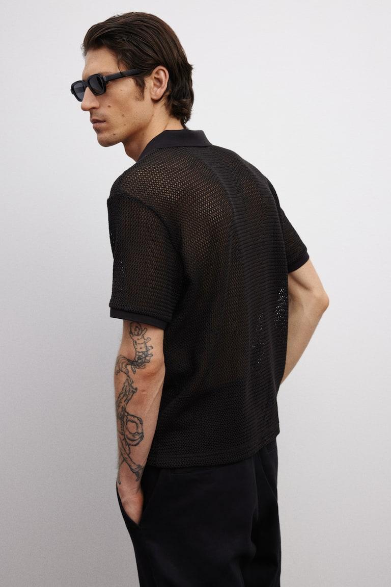 H&M Poloshirt in Ajourstrick Regular Fit Super Sparpreis
