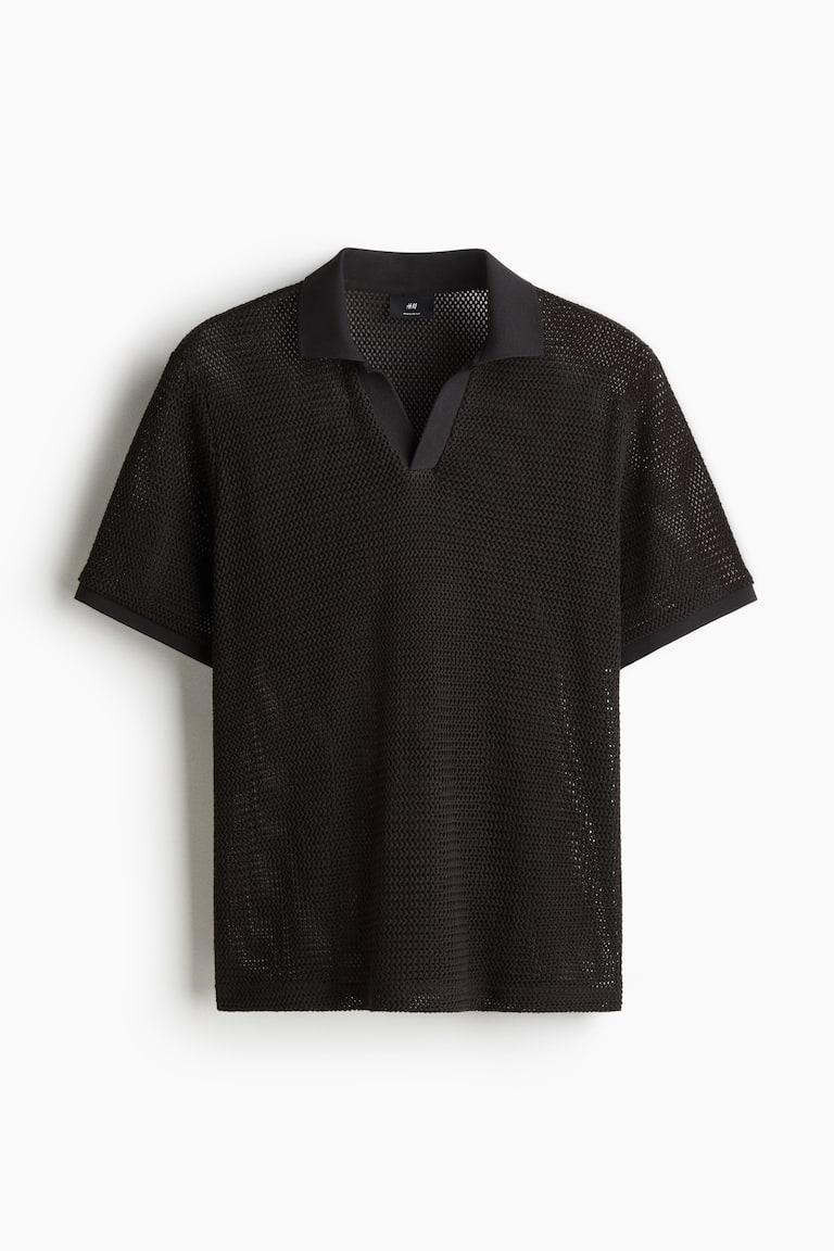 H&M Poloshirt in Ajourstrick Regular Fit Super Sparpreis