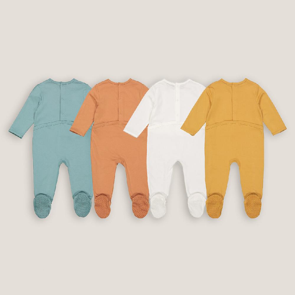 laredoute 4er-Pack Strampler mit Fuss Buchstabenmotiv blau + braun + ecru LA REDOUTE COLLECTIONS Online Outlet