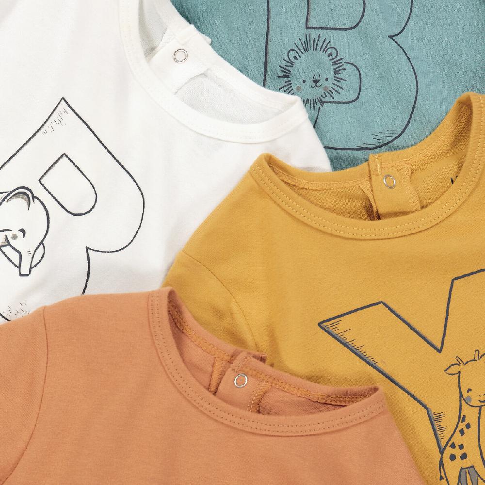 laredoute 4er-Pack Strampler mit Fuss Buchstabenmotiv blau + braun + ecru LA REDOUTE COLLECTIONS Online Outlet